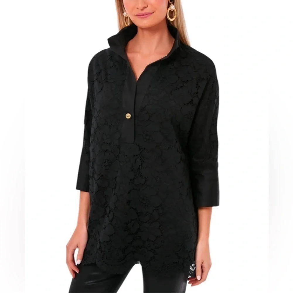 Tuckernuck Blouse Willow Tunic in Black Lace